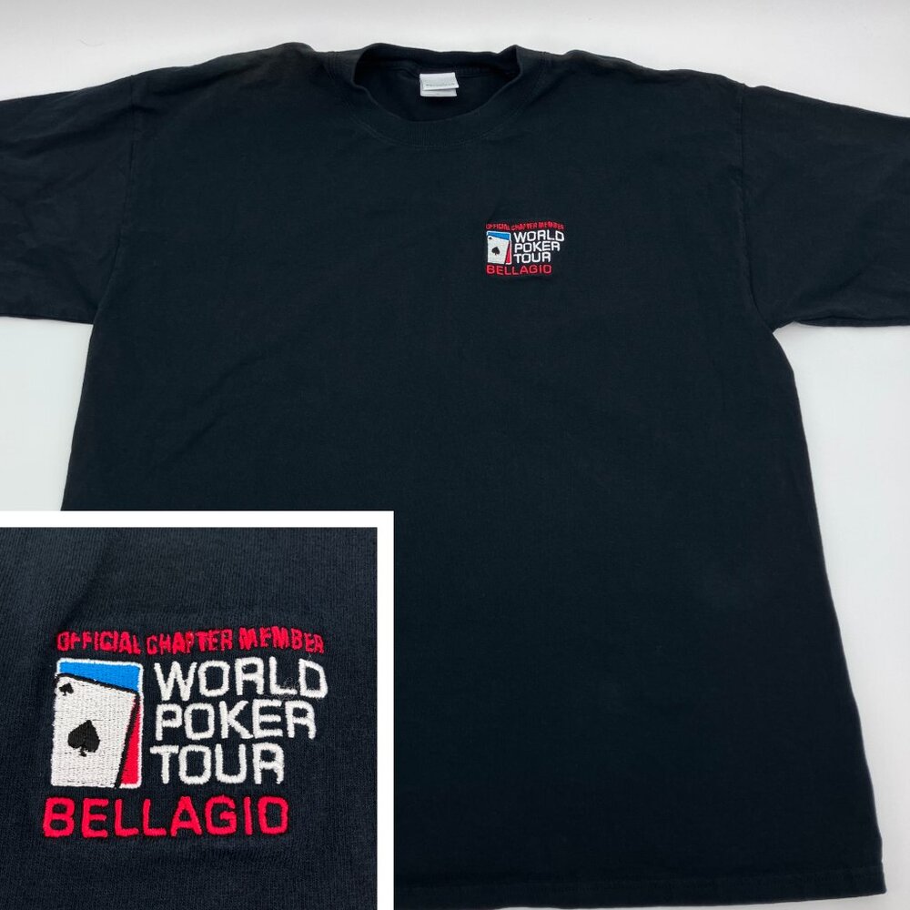 XL Bellagio World Poker Tour T-Shirt, Official Charter Member, Black Tee